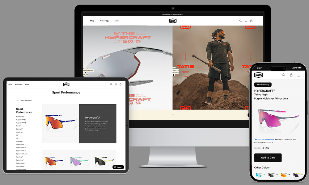 100% website shown on a desktop, tablet, and phone