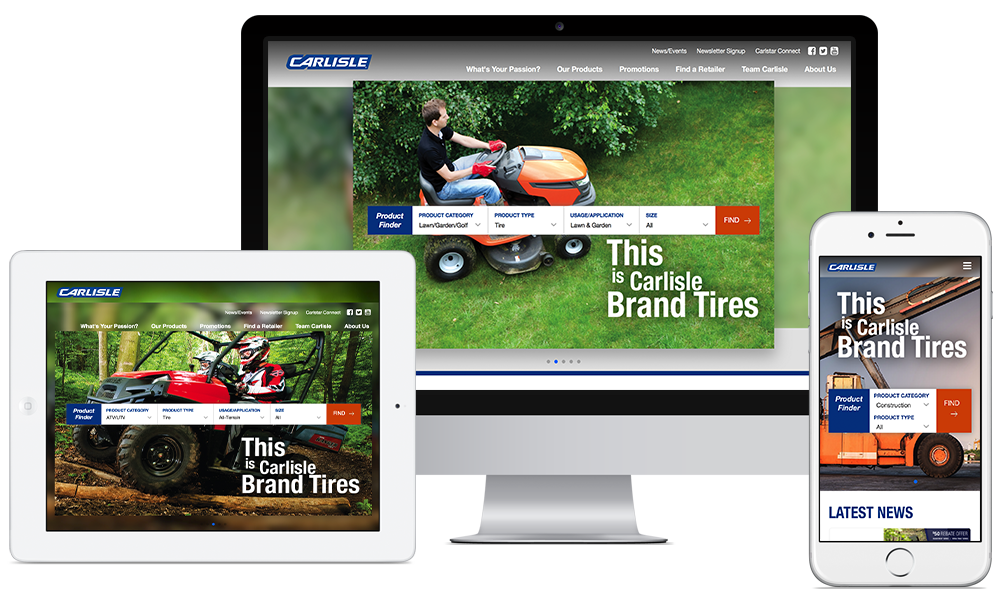 Carlisle Brand Tires website shown on a desktop