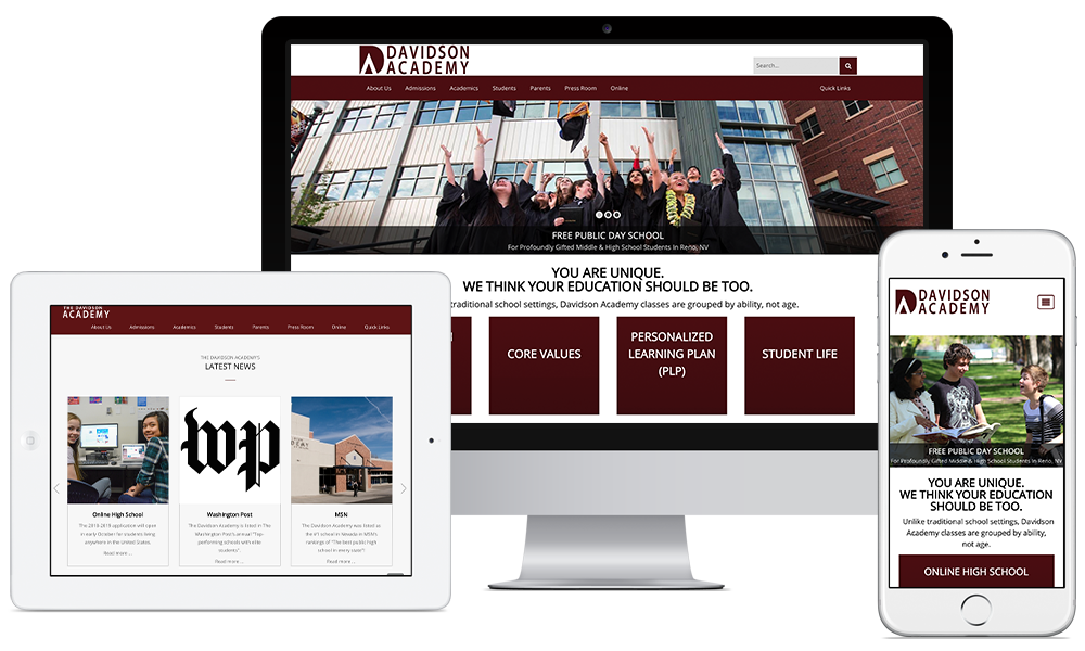 Davidson Academy website shown on a desktop