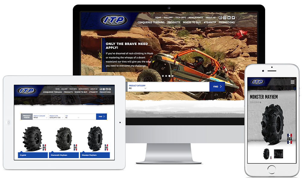 ITP Tires website shown on a desktop