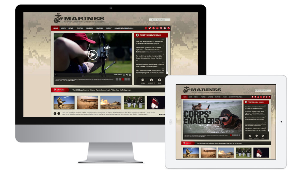 US Marine Corps website shown on a desktop