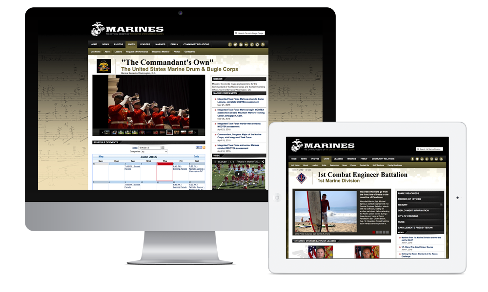 US Marine Corps website shown on a desktop