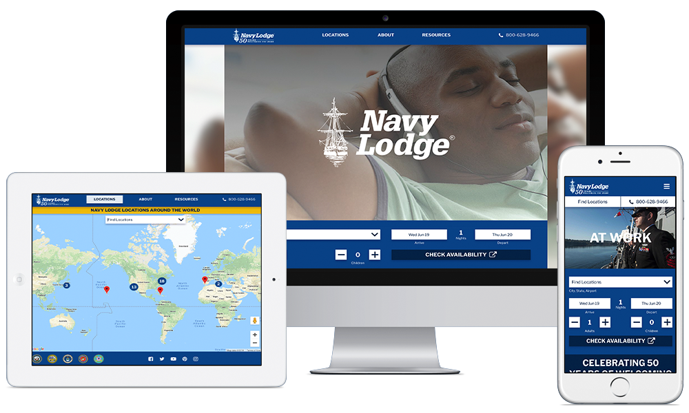 Navy Lodge website shown on a desktop