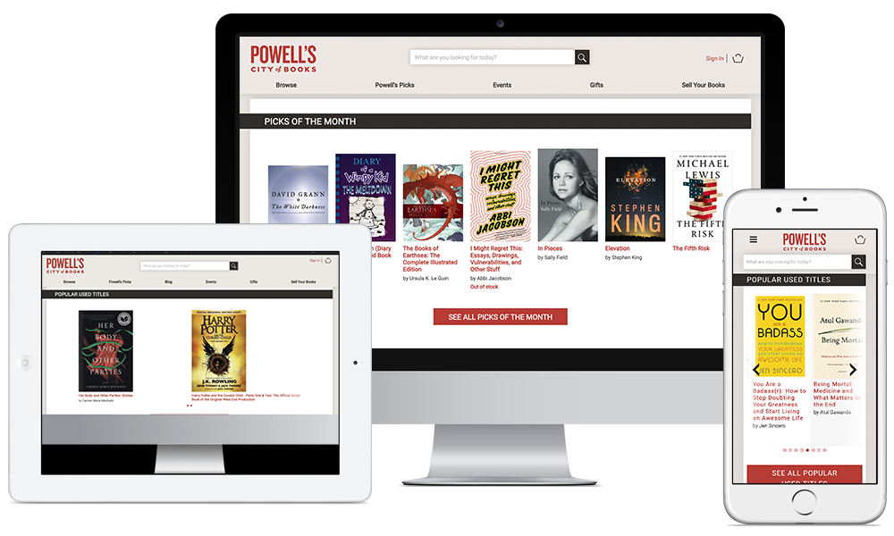 Powell&rsquo;s Books website shown on a desktop