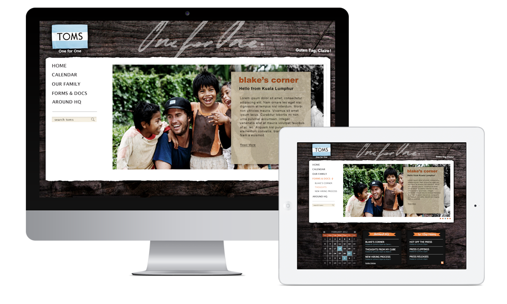 Toms Shoes website shown on a desktop