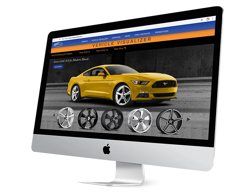 Cragar vehicle visualizer website shown on a desktop monitor